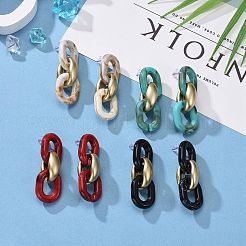 天然石風スタイルのアクリルダングルスタッドピアス  ccbプラスチックフレームコネクター付き  スチールピンとイヤーナット  オーバル  ミックスカラー  50x18x16mm  ピン：0.6mm&nbsp;EJEW-JE04347