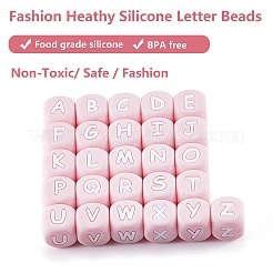 20 Stück Rosa Würfel Buchstaben Silikonperlen 12x12x12 mm Quadratische Würfel Alphabetperlen mit 2 mm Lochabstandshalter Lose Buchstabenperlen für Armband-Halsketten-Schmuckherstellung&nbsp;JX435I