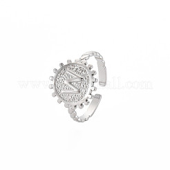 Anello polsino aperto piatto rotondo in acciaio inossidabile 304 anti-ossidazione con lettera iniziale per uomo e donna&nbsp;RJEW-S405-246P-W