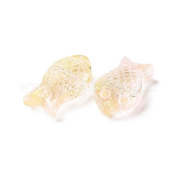 透明なスプレー塗装ガラスビーズ  魚  シャンパンイエロー  15x8x5mm  穴：1mm&nbsp;X1-GLAA-I050-10F