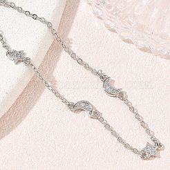Pulseras de eslabones de estrella y luna con microengaste de circonitas cúbicas transparentes en latón&nbsp;KK-CBA6980-28P