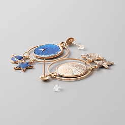 Голубая эмаль планета со звездой висячие серьги-гвоздики EJEW-WH0017-07D