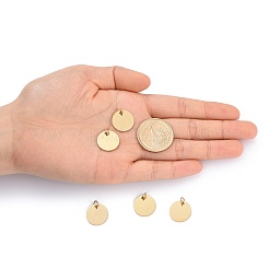 ステンレスペンダント201個  鏡面研磨仕上げ  フラットラウンド  空白タグのスタンプ  ゴールドカラー  16x1mm  穴：3.5mm&nbsp;STAS-S105-T621-2
