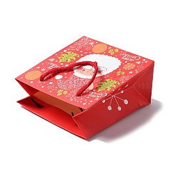 ナイロンコードハンドル付きクリスマスサンタクロースプリント紙ギフトバッグ  レッド  長方形  14.9x13.9x0.5cm  展開：13.9x7.1x14.9cm&nbsp;CARB-K003-01B-01