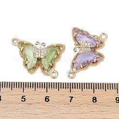 真鍮製ガラスチャーム  蝶のチャーム  淡い金色の金具付き  ミックスカラー  26x19.5x6mm  穴：1.6mm&nbsp;KK-D291-07KCG