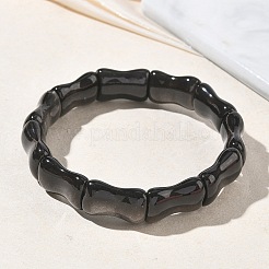 Bracelets extensibles en bambou et perles d'obsidienne argentées naturelles pour femmes et hommes&nbsp;BJEW-K304-01C