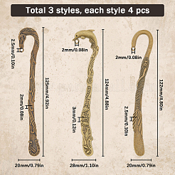 12 шт. 3 стиля тибетский стиль сплав закладки фурнитура с петлей FIND-SC0006-61