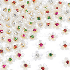 80 個のプラスチックカボション  ラインストーンとアイロン付き  花  ゴールドカラー  ミックスカラー  15x14.5x5.5mm&nbsp;KY-TADJ0001-10