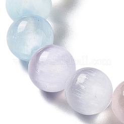 マカロンカラー染め天然セレナイトラウンドビーズストレッチブレスレット  カラフル  内径：2-1/8インチ（5.4cm）&nbsp;X-BJEW-D024-01