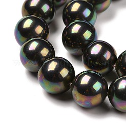 シェルパールビーズ連売り  虹メッキ  グレードA  ラウンド  ブラック  12mm  穴：1mm  約34個/連  16インチ&nbsp;BSHE-L025-05-12mm