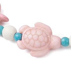 ヒトデとカメの合成ターコイズビーズストレッチブレスレット（女性用）  ピンク  内径：2-1/8インチ（5.4cm）&nbsp;BJEW-JB12129-01