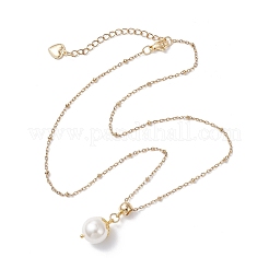 Подвеска из белой круглой ракушки с жемчугом NJEW-JN05426