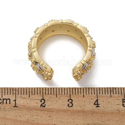 Кольца-манжеты с квадратным узором из латуни с микропаве из прозрачного кубического циркония для женщин&nbsp;RJEW-U041-14G