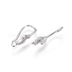 真鍮のピアスフック  キュービックジルコニア付き  水平ループ付き  透明  プラチナ  18~19x4mm  穴：1mm  ピン：1mm&nbsp;KK-L177-40P