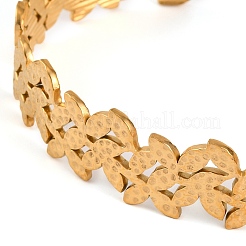 Brazaletes abiertos con diseño de flor hueca de acero inoxidable 304 para mujer&nbsp;BJEW-K241-03B-G