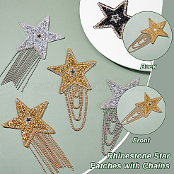 5 Stück 5 Farben Stern Legierung Strass Stoffe Patches mit Kette Quaste&nbsp;PATC-GA0001-55