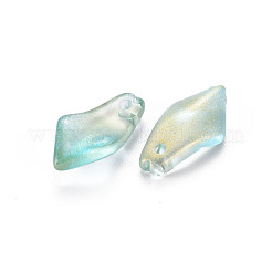 透明スプレー塗装ガラスチャーム  グリッターパウダー付き  花弁  ミディアムアクアマリン  14.5x7.5x4mm  穴：1.2mm&nbsp;GLAA-S190-019A-05