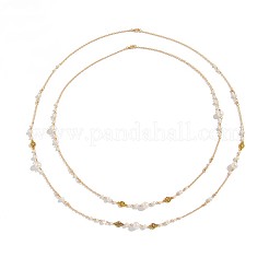 Длинные двухслойные ожерелья из сплава и железа с плоскими круглыми звеньями и имитацией жемчуга для женщин FS-WGC7310-02