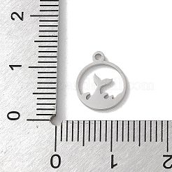 304ステンレスペンダント  フィッシュテールチャーム付きの丸型リング  ステンレス鋼色  11x9x1mm  穴：1mm&nbsp;STAS-L292-03P