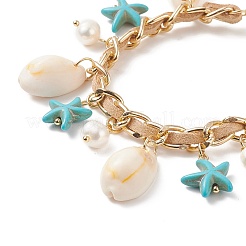 Conchiglia naturale e perla di conchiglia e bracciale con ciondolo a forma di stella marina sintetica&nbsp;BJEW-TA00201