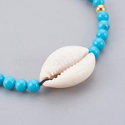 Braccialetti di perline intrecciate turchesi sintetiche (tinte).&nbsp;BJEW-JB04078-01