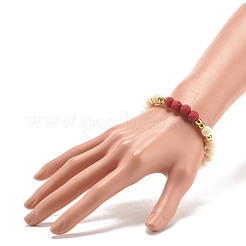 Bracelet extensible en bois naturel et pierre de lave synthétique (teinte) à perles rondes&nbsp;BJEW-JB07815