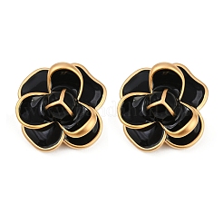 Золотые серьги-гвоздики с эмалью из латуни и цветком EJEW-K308-02G-01