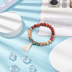 Bracelet extensible de perles rondes en jaspe rouge naturel&nbsp;BJEW-JB08404
