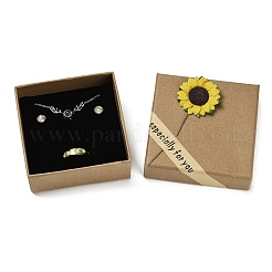 Geschenkboxen aus Kraftpapier mit künstlichen Sonnenblumen außen für Schmucksets&nbsp;CON-Z011-01A-03