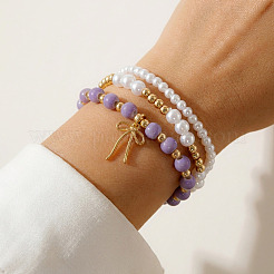 3 bracelet extensible en perles d'imitation et perles en plastique CCB (3 styles différents)&nbsp;WG0B162-01