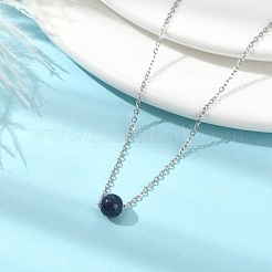 Natürliche Lapislazuli-Halsketten mit runden Perlenanhängern&nbsp;NJEW-JN04551-03
