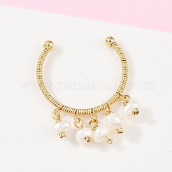 Латунные натуральные пресноводные жемчуга регулируемые открытые манжеты для женщин RJEW-U064-01G