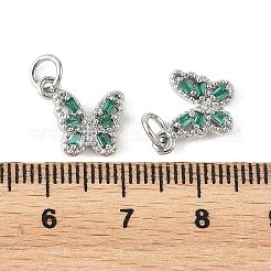 シェグレース 真鍮製マイクロパヴェ キュービックジルコニア チャーム  蝶のチャーム  カドミウムフリーと鉛フリー＆ニッケルフリー  長持ちメッキ  プラチナ  グリーン  11x12x3mm  穴：3mm&nbsp;XGRQ5K925-628P-G