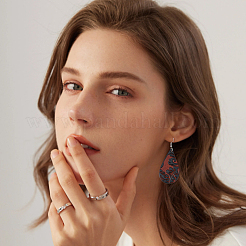 4 пара двухцветных сережек-подвесок из искусственной кожи со стальными железными штифтами EJEW-FI0003-09