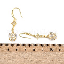 Серьги-подвески в форме сердца с микропаве из латуни и прозрачными кубическими цирконами EJEW-C156-02G