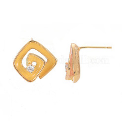 Фурнитура для серег-гвоздиков из латуни с микропаве из прозрачного кубического циркония с эмалью KK-S356-624G-NF