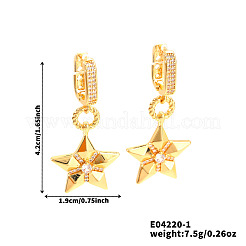 Минималистичные серьги-кольца из латуни с прозрачным кубическим цирконием в форме звезды&nbsp;GV3935-1