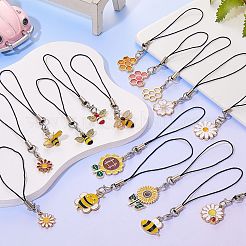 合金エナメル携帯ストラップ  ナイロンコード付き  ハニカム＆サクラ＆ヒマワリ  混合模様  10~11.3cm  ペンダント：13.5~23x17~18x1.5~3mm  16個/セット&nbsp;HJEW-SW00026-02
