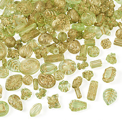 透明アクリルビーズ100g  混合図形  グリッターパウダーと金色の金属をあしらった  芝生の緑  10mm&nbsp;OACR-BT0001-07D