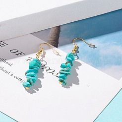 合成ターコイズチップビーズダングルピアス  女性用ジェムストーンドロップピアス  真鍮ジュエリー  ゴールドカラー  50~54x7~11.5x5~8mm  ピン：0.7mm&nbsp;EJEW-JE04788-07
