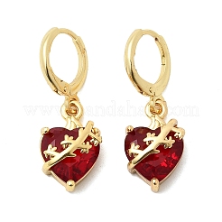 Boucles d'oreilles créoles en laiton et verre en forme de cœur&nbsp;EJEW-P333-09B-G