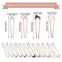 12 шт. 4-х стильная вилка для волос из цинкового сплава OHAR-BY0001-01