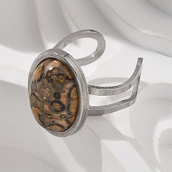 Ovale Fingerringe aus natürlichem Leopardenfell-Jaspis&nbsp;RJEW-M062-02P-16