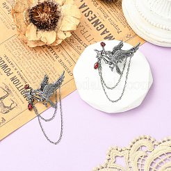 2 Stück Gothic-Stil Krähe mit rosa Legierung Strass hängende Kette Broschen&nbsp;JEWB-CJ0003-45