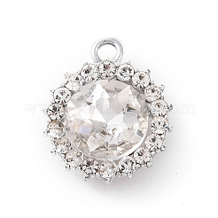 合金ラインストーンペンダント  フラットラウンドのチャーム  プラチナ  ミックスカラー  19x15.5x6mm  穴：2mm&nbsp;ALRI-C008-58P