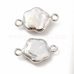 バロック天然ケシパールコネクターチャーム  花のリンク  真鍮の二重ループ付き  プラチナ  19~20x11~12x3~6mm  穴：1.6mm&nbsp;PEAR-P004-22B-P01