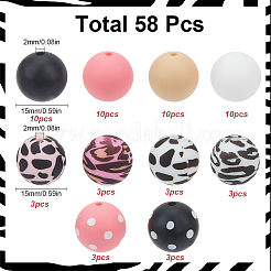 58шт 10 стиля печатные круглые силиконовые фокусные бусины SIL-SC0002-06