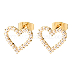 Серьги-гвоздики в форме сердца из искусственного жемчуга из латуни EJEW-K267-36G
