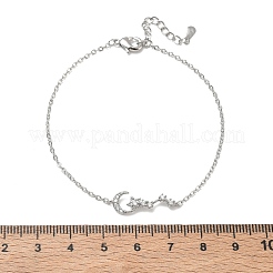 Pulseras de eslabones de estrella y luna con microengaste de circonitas cúbicas transparentes&nbsp;KK-CBA6980-25P