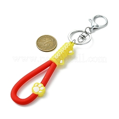 猫の足跡プリント PVC & 鉄合金 ロブスター クロー クラスプ キーチェーン  レッド  180mm&nbsp;KEYC-JKC01104-01